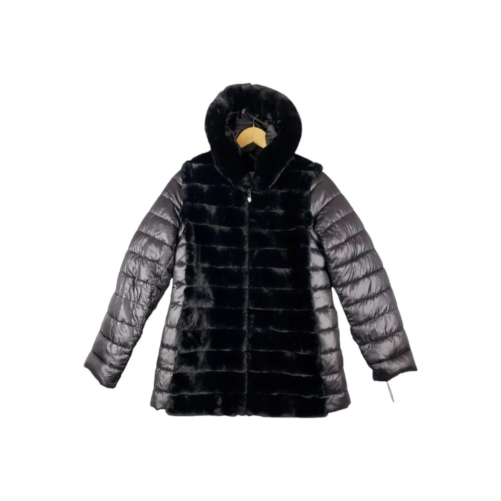 Laurier & Co Montreal Womens Faux Fur Hooded Puffer Coat Black - Regular